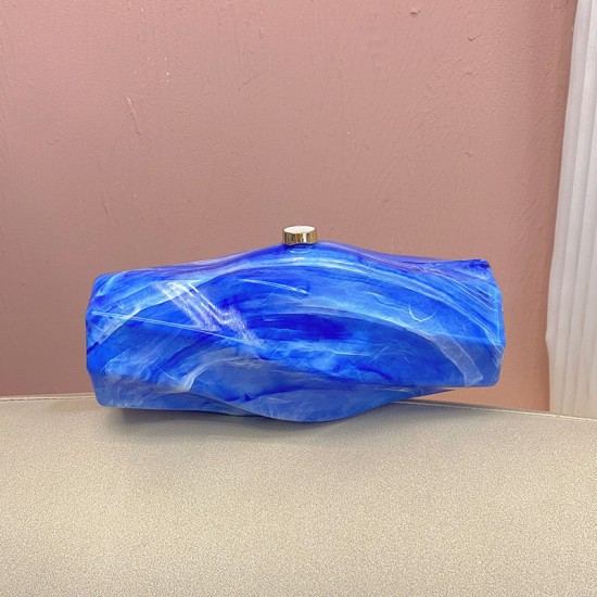 Acrylic Evening Clutch Purse Metal Hobo Bag, Square Handbag Blue