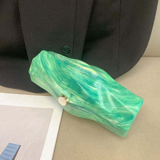 Acrylic Evening Clutch Purse Metal Hobo Bag, Square Handbag Light Green
