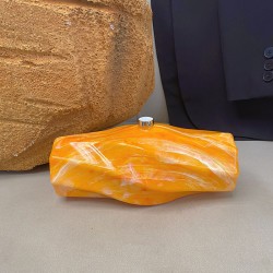 Acrylic Evening Clutch Purse Metal Hobo Bag, Square Handbag Orange