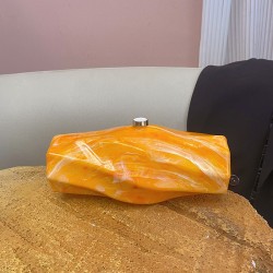 Acrylic Evening Clutch Purse Metal Hobo Bag, Square Handbag Orange